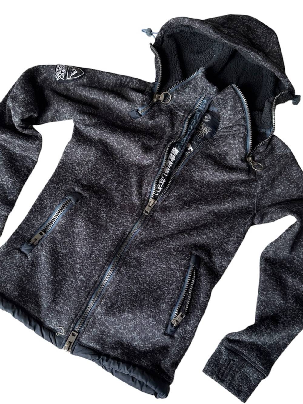 Superdry Navy Hooded Fleece with Label Detail